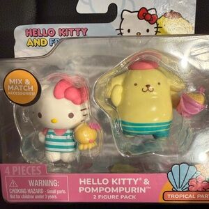 Hello Kitty & Pompompurin Tropical Figure Set - Pink and Yellow